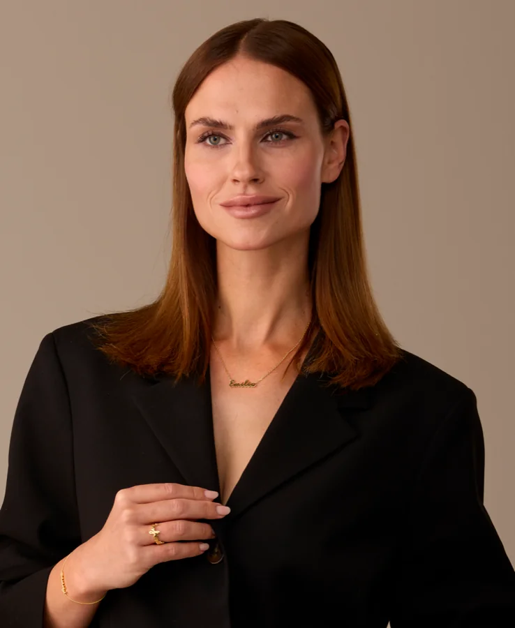 RAUSCHMAYER custom name necklace in gold, designed at the US Design Studio in Red Bank