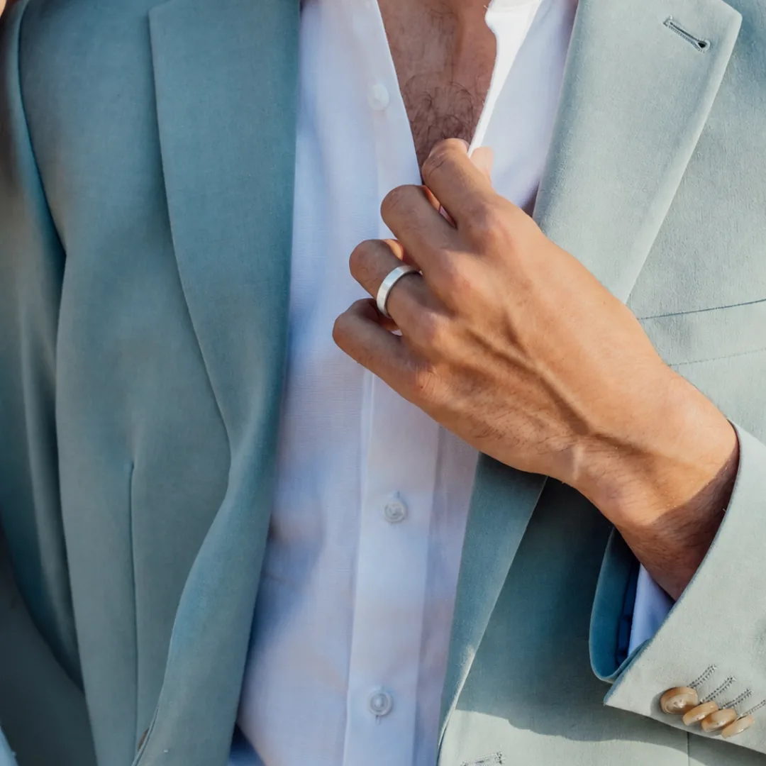 A man&rsquo;s RAUSCHMAYER wedding band in white gold